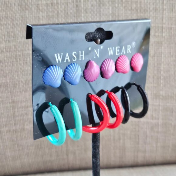 Wash N Wear Women Earrings Plastic Fashion Jewelry Multi Color Set of 6 NWT - Picture 4 of 10